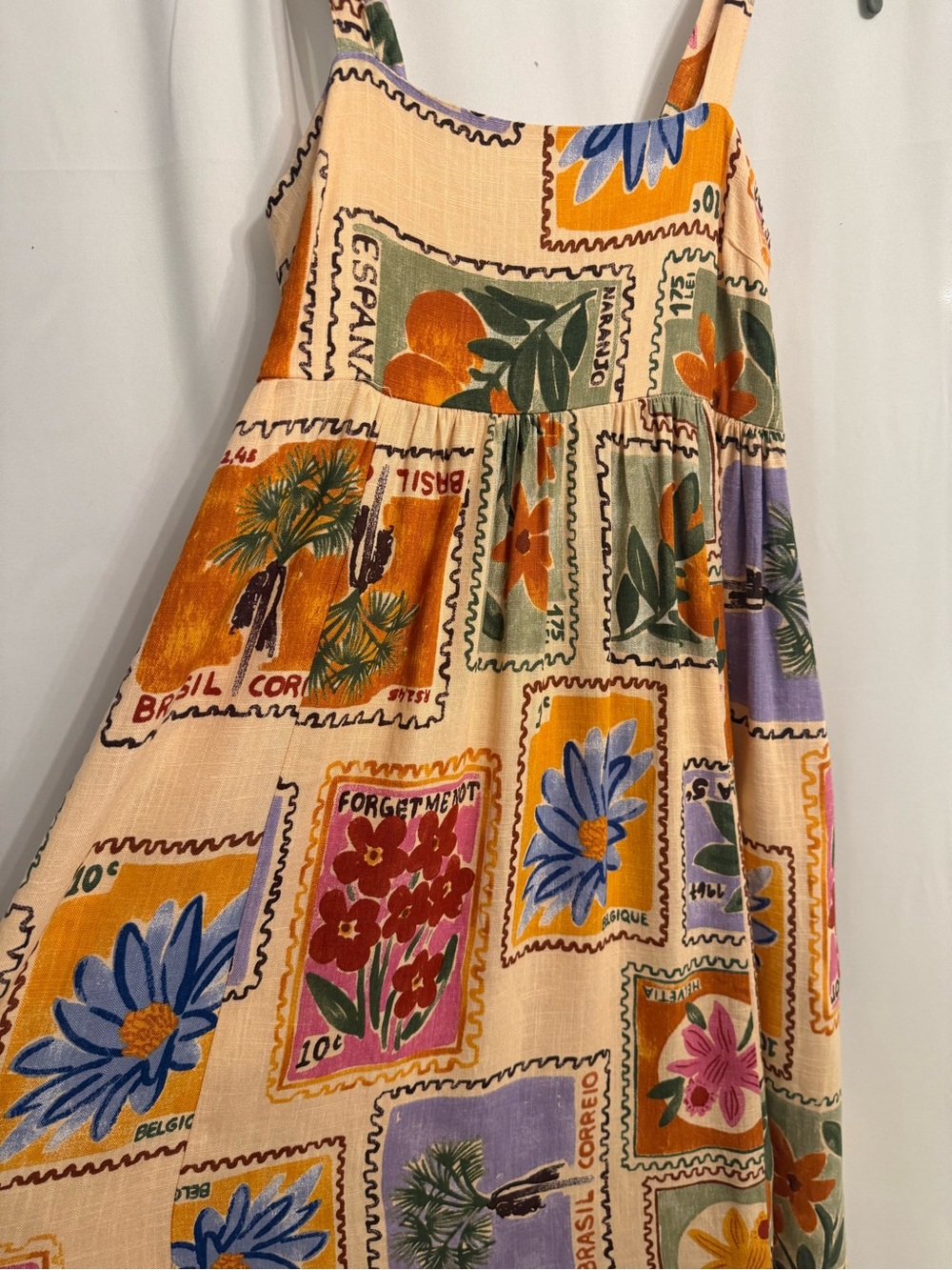 Paper Heart Anthropologie Linen Blend Floral Plant Stamped Maxi Dress Size S - Picture 11 of 17